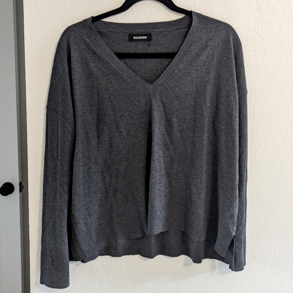 Naadam Charcoal Cashmere Silk Sweater Boxy Medium